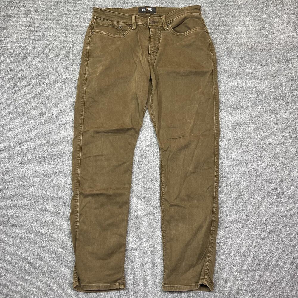 DU/ER Jeans Mens 32x30 Olive Medium Wash Slim Straight Denim Pants Casual